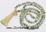 GMN6229 Knotted 8mm, 10mm Australia chrysoprase 108 beads mala necklace with tassel & charm