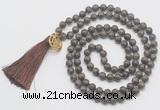 GMN6233 Knotted 8mm, 10mm rainbow labradorite 108 beads mala necklace with tassel & charm