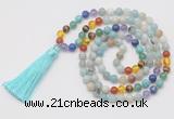 GMN6239 Knotted 7 Chakra 8mm, 10mm amazonite 108 beads mala necklace with tassel