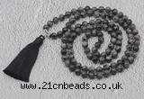 GMN639 Hand-knotted 8mm, 10mm black labradorite 108 beads mala necklaces with tassel
