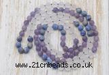 GMN6401 Hand-knotted 8mm, 10mm matte amethyst, white crystal & lapis lazuli 108 beads mala necklaces