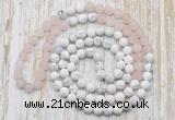 GMN6403 Hand-knotted 8mm, 10mm rose quartz & white howlite 108 beads mala necklaces