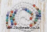 GMN6419 Hand-knotted 7 Chakra 8mm, 10mm white jade 108 beads mala necklaces