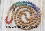 GMN6425 Hand-knotted 7 Chakra 8mm, 10mm picture jasper 108 beads mala necklaces