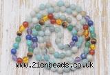 GMN6439 Hand-knotted 7 Chakra 8mm, 10mm amazonite 108 beads mala necklaces