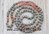 GMN6447 Hand-knotted 8mm, 10mm dalmatian jasper & cherry quartz 108 beads mala necklaces