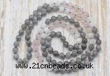 GMN6456 Hand-knotted 8mm, 10mm labradorite, rose quartz & white moonstone 108 beads mala necklaces