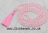 GMN651 Hand-knotted 8mm, 10mm rose quartz 108 beads mala necklaces with tassel