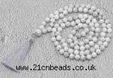 GMN656 Hand-knotted 8mm, 10mm white howlite 108 beads mala necklaces with tassel