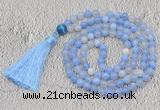 GMN670 Hand-knotted 8mm, 10mm blue banded agate 108 beads mala necklaces with tassel