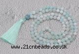 GMN671 Hand-knotted 8mm, 10mm sea blue banded agate 108 beads mala necklaces with tassel