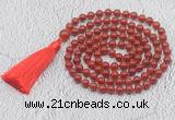 GMN679 Hand-knotted 8mm, 10mm red agate 108 beads mala necklaces with tassel