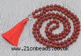 GMN680 Hand-knotted 8mm, 10mm red agate 108 beads mala necklaces with tassel
