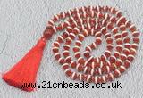 GMN687 Hand-knotted 8mm, 10mm red Tibetan agate 108 beads mala necklaces with tassel