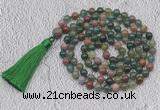 GMN691 Hand-knotted 8mm, 10mm Indian agate 108 beads mala necklaces with tassel