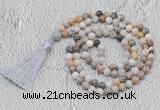GMN698 Hand-knotted 8mm, 10mm bamboo leaf agate 108 beads mala necklaces with tassel