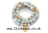 GMN7005 8mm matte amazonite & white crystal 108 mala beads wrap bracelet necklace