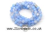 GMN7006 8mm blue banded agate 108 mala beads wrap bracelet necklace