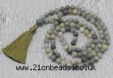 GMN705 Hand-knotted 8mm, 10mm seaweed quartz 108 beads mala necklaces with tassel