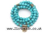 GMN7054 8mm turquoise 108 mala beads wrap bracelet necklaces