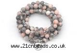 GMN7058 8mm pink zebra jasper 108 mala beads wrap bracelet necklaces