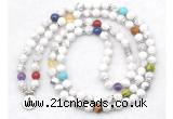 GMN7071 7 Chakra 8mm white howlite 108 mala beads wrap bracelet necklaces