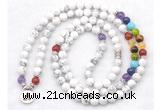 GMN7073 7 Chakra 8mm white howlite 108 mala beads wrap bracelet necklaces