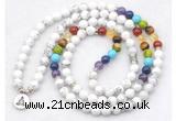 GMN7074 7 Chakra 8mm white howlite 108 mala beads wrap bracelet necklaces