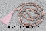 GMN710 Hand-knotted 8mm, 10mm pink zebra jasper 108 beads mala necklaces with tassel