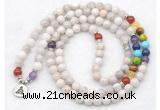 GMN7118 7 Chakra 8mm white crazy lace agate 108 mala beads wrap bracelet necklaces