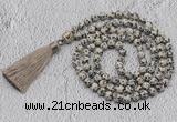 GMN715 Hand-knotted 8mm, 10mm dalmatian jasper 108 beads mala necklaces with tassel