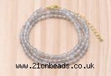 GMN7201 4mm faceted round tiny grey agate beaded necklace jewelry