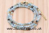 GMN7212 4mm faceted round tiny amazonite beaded necklace jewelry