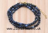 GMN7218 4mm faceted round tiny dumortierite beaded necklace jewelry