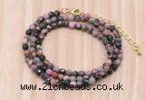 GMN7219 4mm faceted round tiny rhodonite beaded necklace jewelry