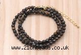 GMN7221 4mm faceted round tiny bronzite beaded necklace jewelry
