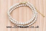 GMN7224 4mm faceted round tiny white fossil jasper beaded necklace jewelry