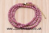 GMN7226 4mm faceted round tiny pink wooden jasper beaded necklace jewelry