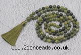 GMN724 Hand-knotted 8mm, 10mm Canadian jade 108 beads mala necklaces with tassel