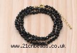 GMN7248 4mm faceted round tiny golden obsidian beaded necklace jewelry