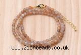 GMN7253 4mm faceted round tiny orange moonstone beaded necklace jewelry