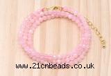 GMN7256 4mm faceted round tiny rose quartz beaded necklace jewelry