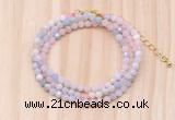 GMN7257 4mm faceted round tiny morganite beaded necklace jewelry