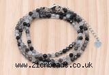 GMN7267 4mm faceted round black rutilated quartz beaded necklace jewelry