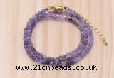 GMN7272 4mm faceted round amethyst beaded necklace jewelry