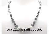 GMN7307 black & white jasper graduated beaded necklace & bracelet set