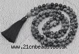 GMN731 Hand-knotted 8mm, 10mm snowflake obsidian 108 beads mala necklaces with tassel