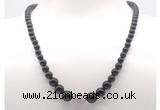 GMN7335 black obsidian graduated beaded necklace & bracelet set