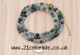 GMN7403 4mm faceted round tiny moss agate beaded necklace with constellation charm