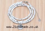 GMN7411 4mm faceted round tiny white howlite beaded necklace with constellation charm